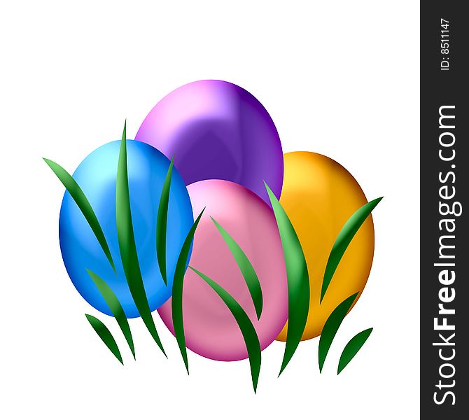 Dyed Easter eggs hidden in the grass illustration. Dyed Easter eggs hidden in the grass illustration