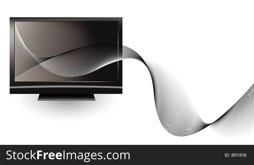 Futuristic Design With Tv And Wavy Lines