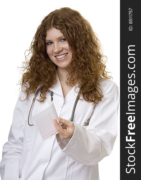 Woman doctor with money order, doctor costs, medical treatment can be very expensive