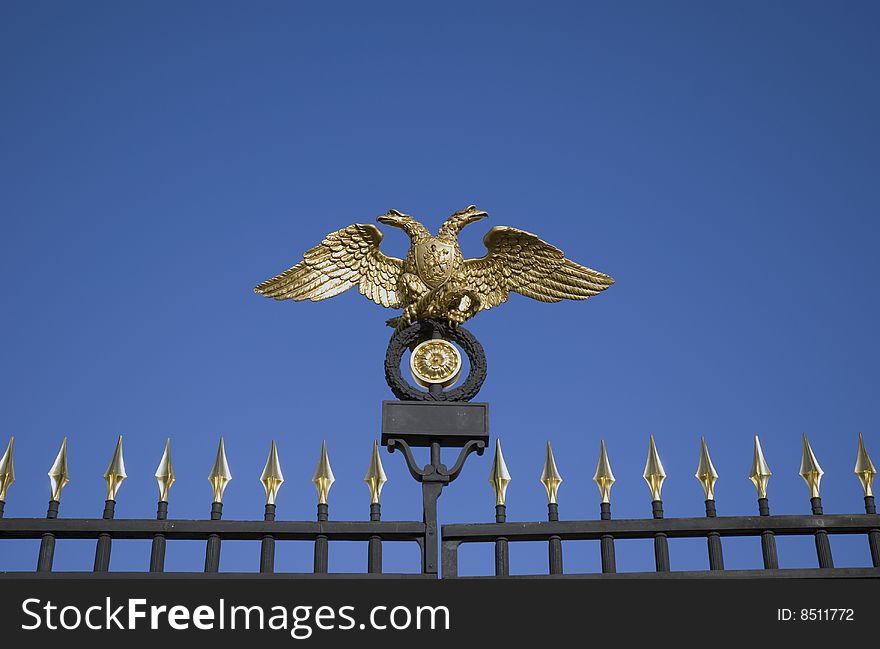Double-headed eagle - part of Russian Museum main gates. Double-headed eagle - part of Russian Museum main gates