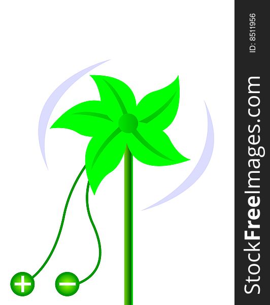 Wind turbine made of leaves, vector illustration