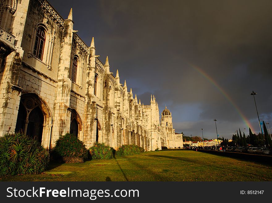 Rainbow over the Convento dos Jeronimos Lisbon Portugal