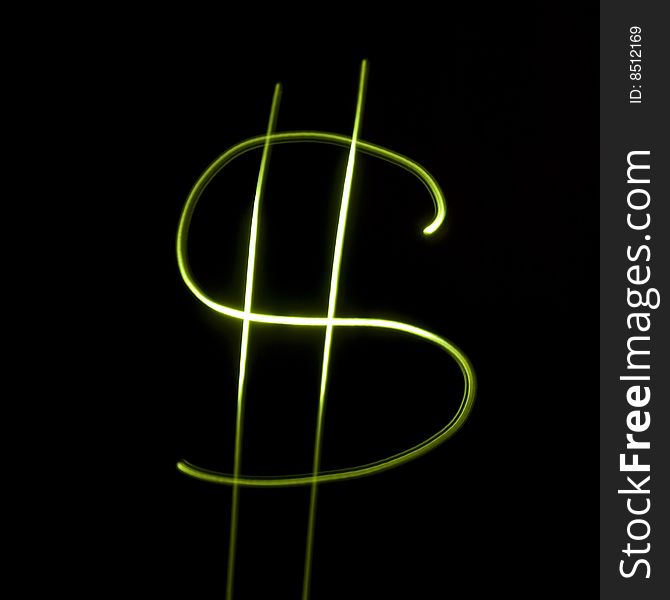 Wavy symbol. Laser light alphabet. Symbol of dollar.