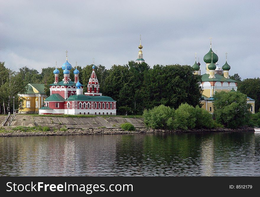 Russian Orthodox churches full of devotion and religion on the banks of the Volga  in navigation to Moscow. Russian Orthodox churches full of devotion and religion on the banks of the Volga  in navigation to Moscow