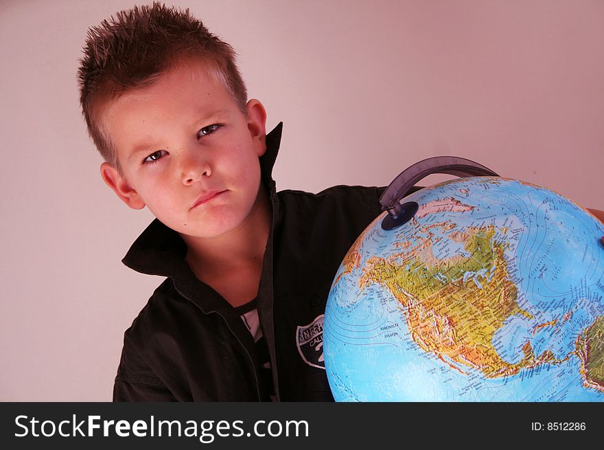 Boy with globe