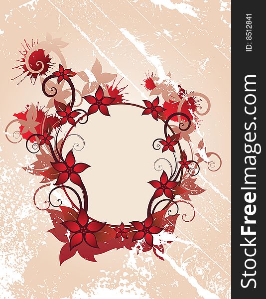 Red beautiful summer floral frame