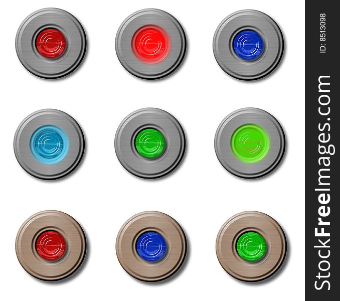 Brushed metal and glass retro buttons or rollovers.