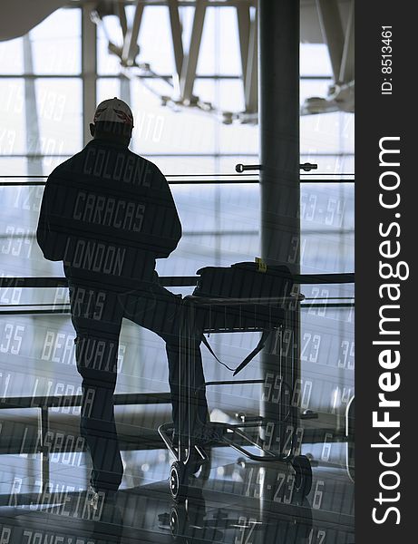 Man and trolley at the airport. Man and trolley at the airport