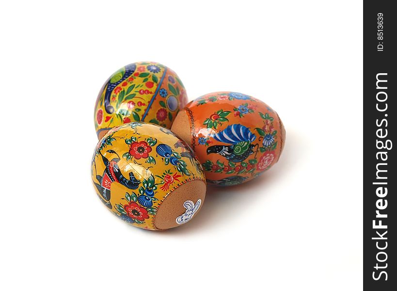Painted Colorful Easter Eggs on white