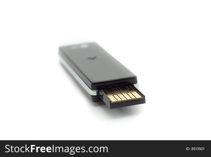 Stylish black usb flash drive (macro) isolated on white. Stylish black usb flash drive (macro) isolated on white