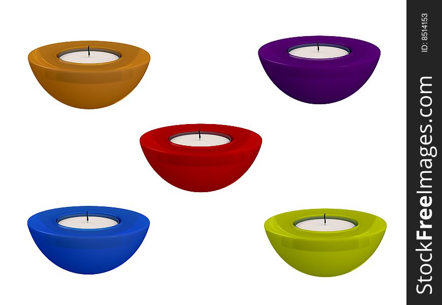 Rendered five isolated 3d candles