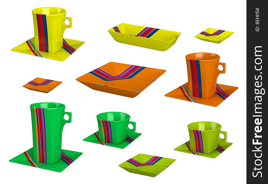 Rendered 3d cups and dishes