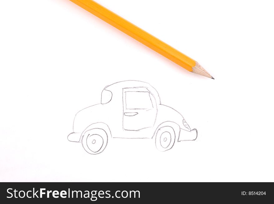 A car is drawn by a pencil