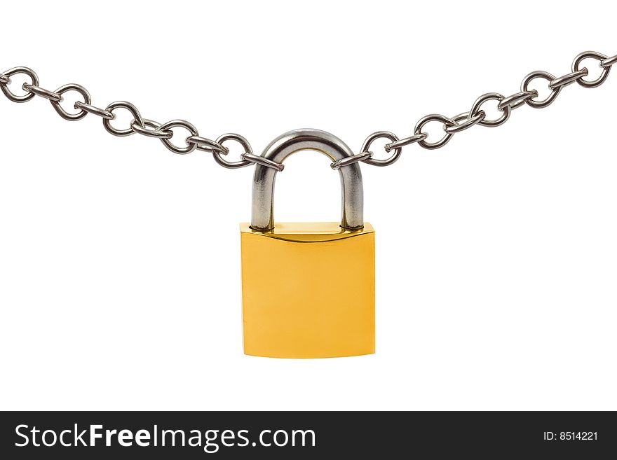 Lock and chain isolated on white background