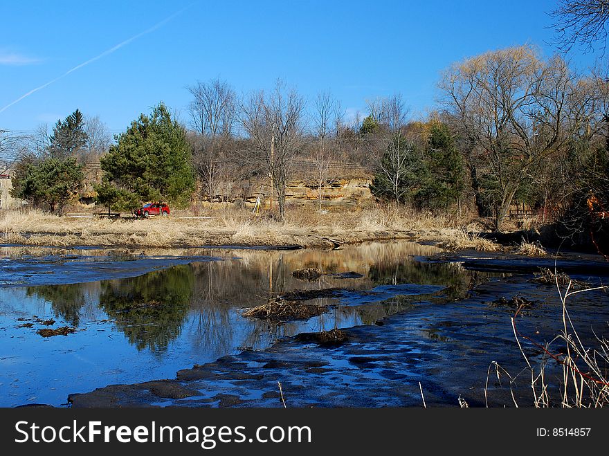 Reflections on a pond on a lazy afternoon. Reflections on a pond on a lazy afternoon.