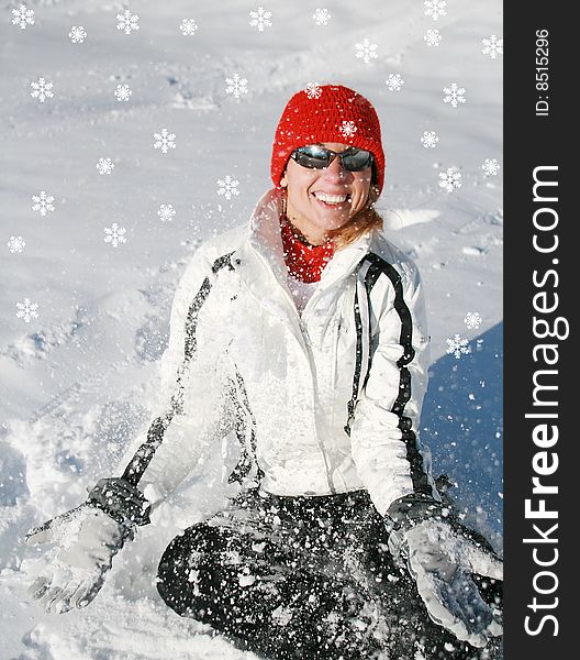 Happy woman plays with snow. Happy woman plays with snow