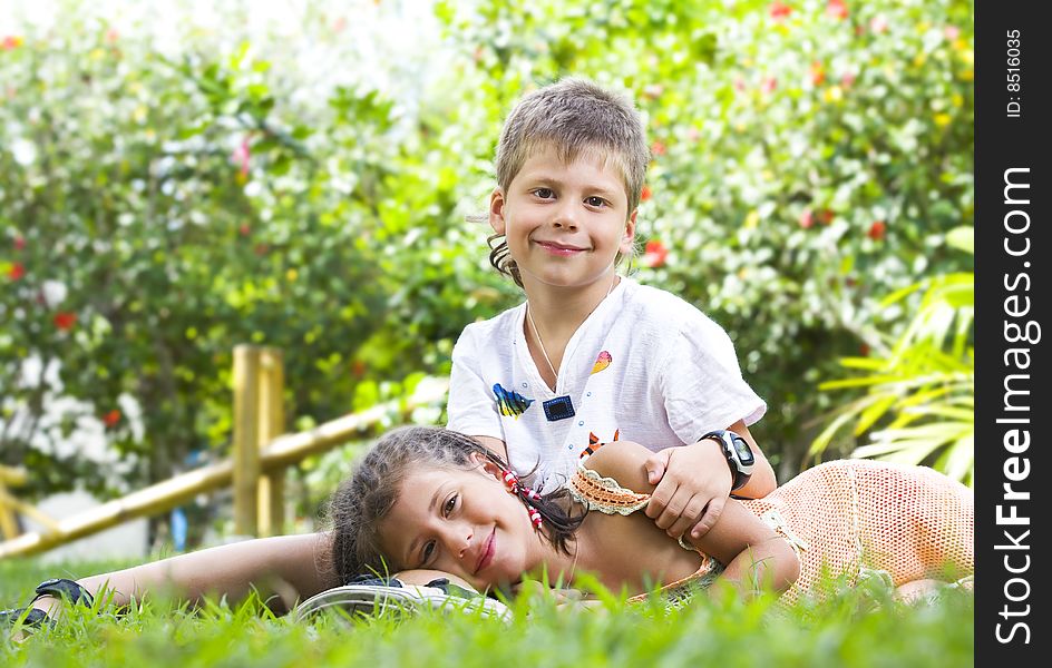 Portrait of little kids having good time in summer environment. Portrait of little kids having good time in summer environment