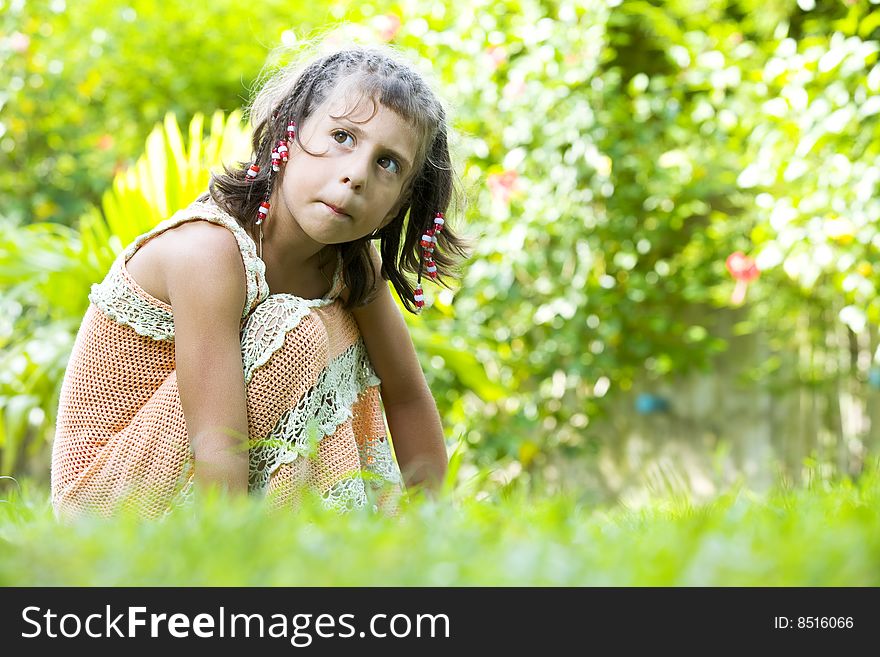 Portrait of little girl having good time in summer environment. Portrait of little girl having good time in summer environment