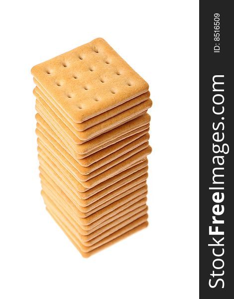 Pile of crackers isolated on white background.