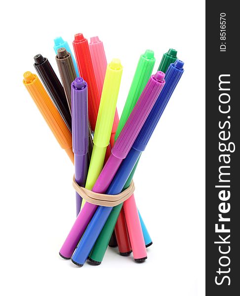 Multicolored felt tip pens isolated on white