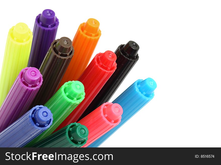 Multicolored felt tip pens isolated on white background