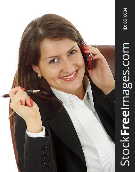 Young business woman calling by  phone.