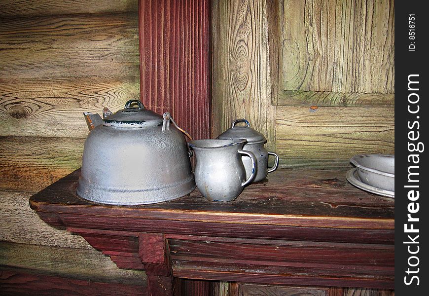 Antique Teapots In An Old House