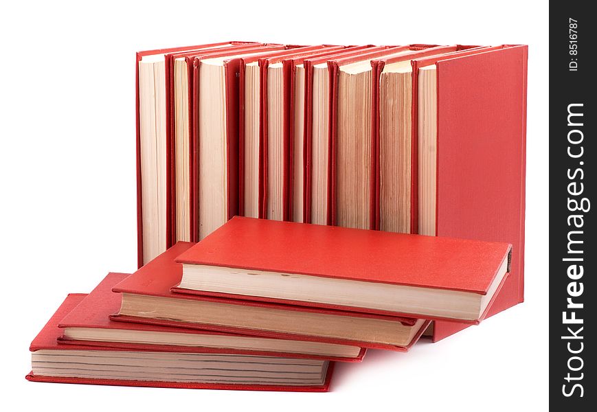 Pile of red books on a white background