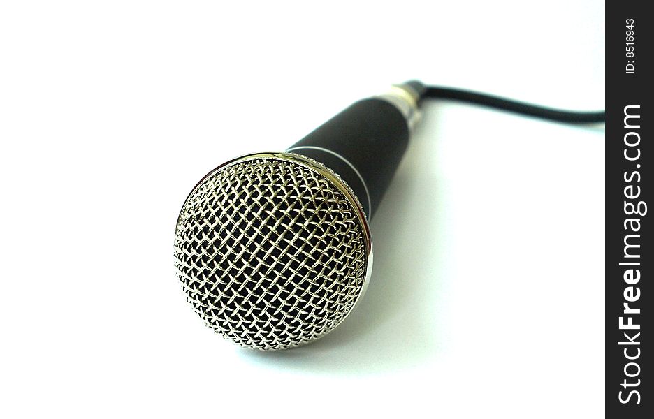 Professional chrome and black microphone on white background. Professional chrome and black microphone on white background