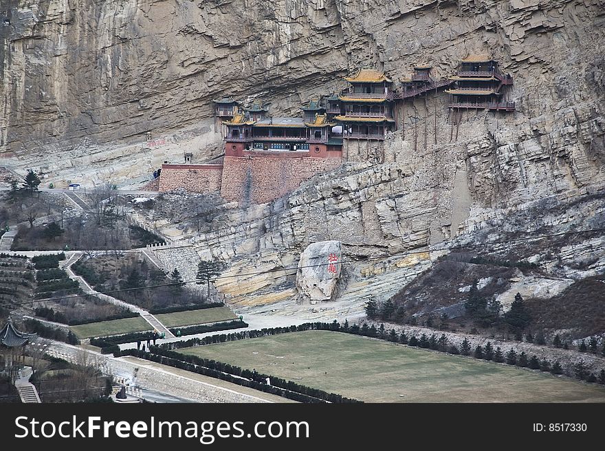 The hanging temple is a temple built into a cliff near mount heng in the province of shanxi.china