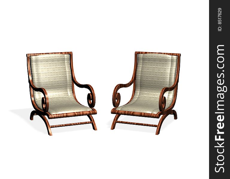 Two isolated armchairs on a white background