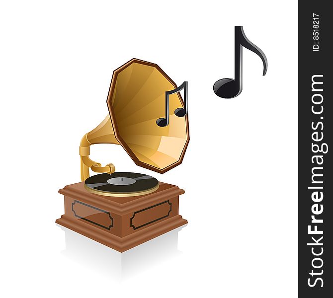 Vector illustration of a gramophone playing music