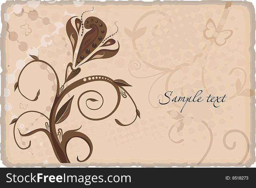 Vector drawing of vintage card with flower. Vector drawing of vintage card with flower