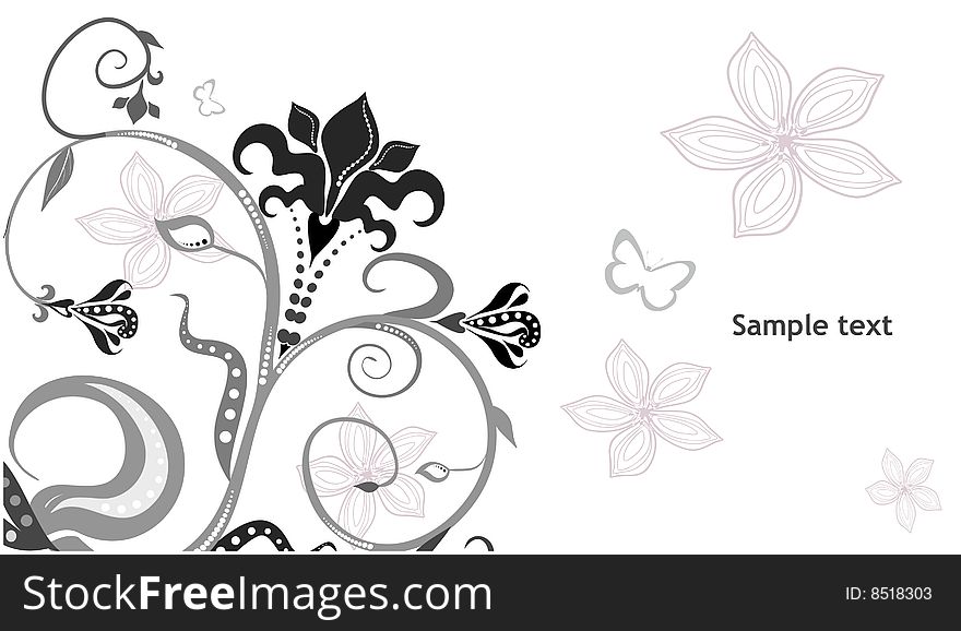 Illustration of abstract black and white floral background with copy space. Illustration of abstract black and white floral background with copy space.