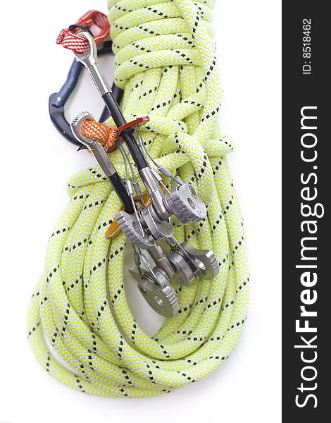 Camming device and rope for rock climbing