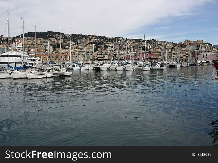The harbour of Genova, one of the biggest in the Mediterranean. The harbour of Genova, one of the biggest in the Mediterranean