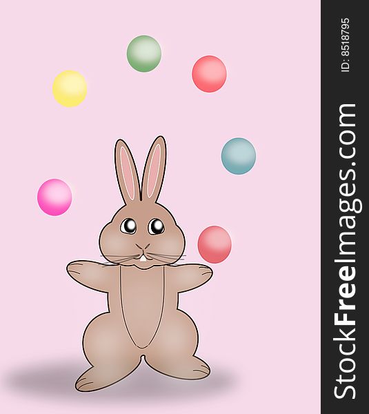 A rabbit playing with many colored 

balls. A rabbit playing with many colored 

balls.