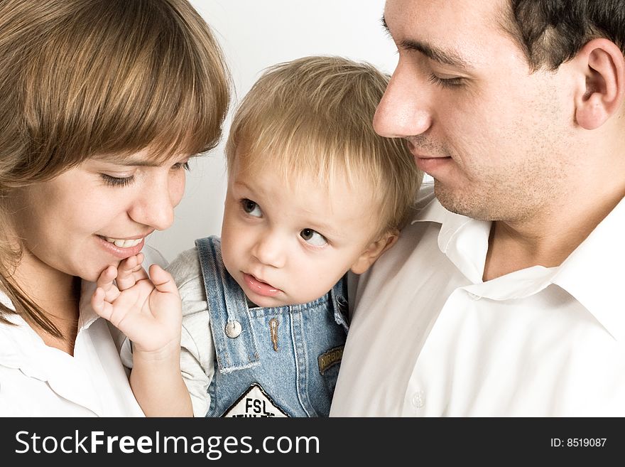 Family portrait isolated on white