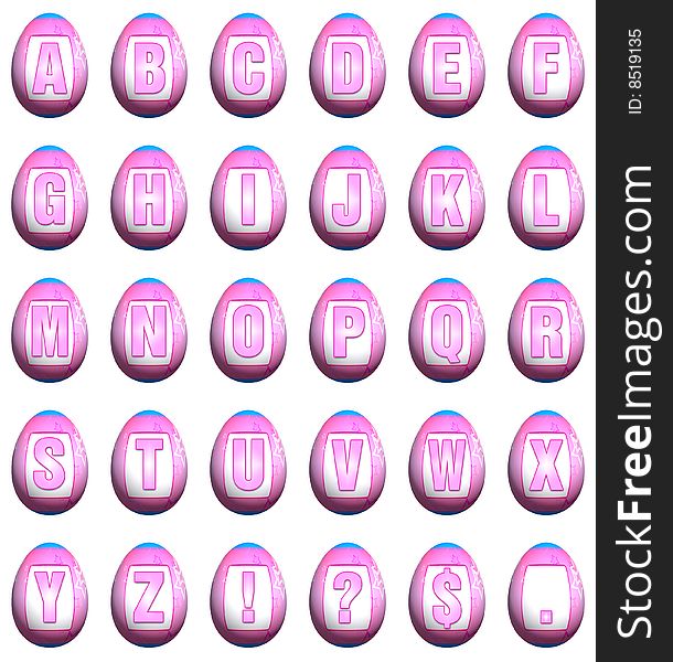 Pink and blue 3d rendered Easter eggs with the letters of the alphabet on them. Pink and blue 3d rendered Easter eggs with the letters of the alphabet on them.