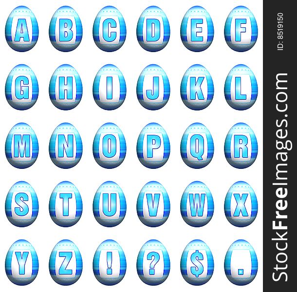 Blue 3d rendered Easter eggs with the letters of the alphabet on them. Blue 3d rendered Easter eggs with the letters of the alphabet on them.