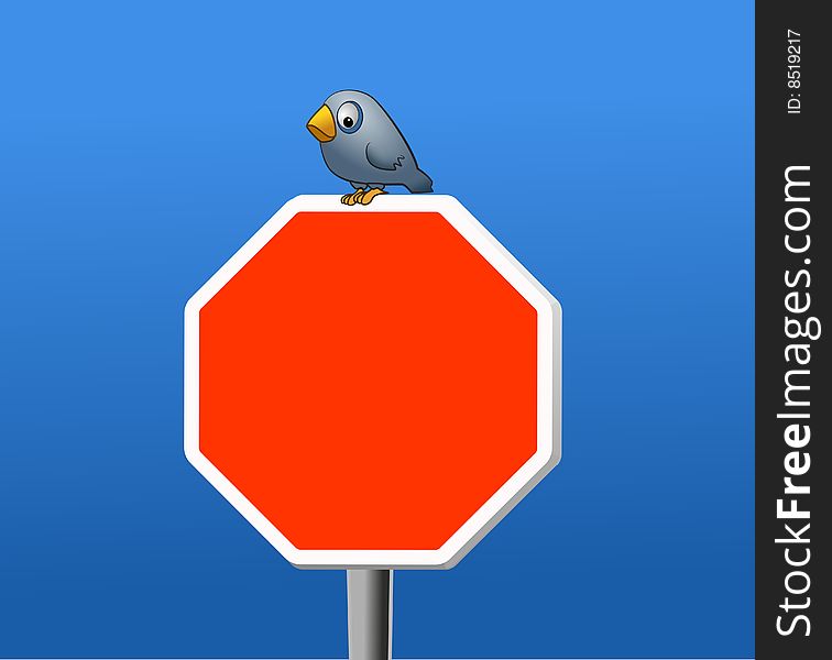 Illustration of sparrow on sign stop. Illustration of sparrow on sign stop