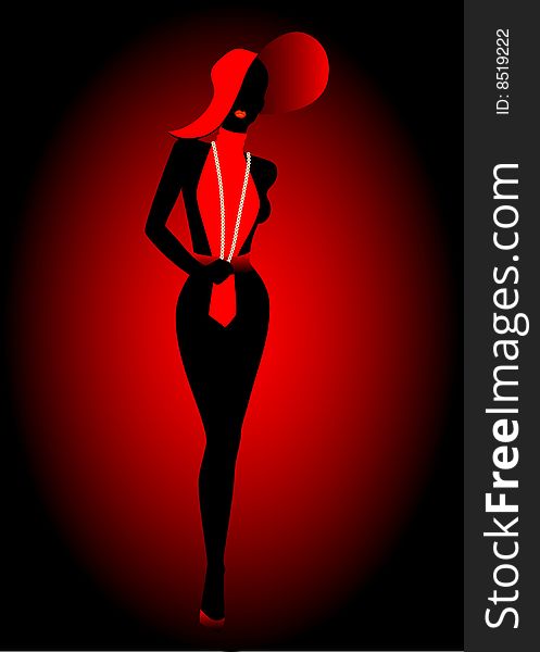 Silhouette of the harmonous woman on a black background