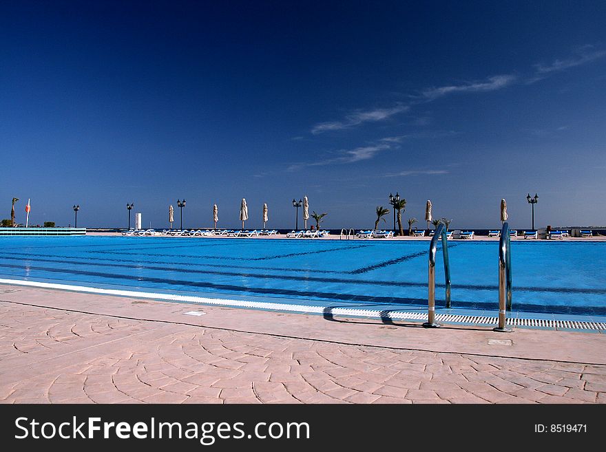 Blue outdoor water swimming pool