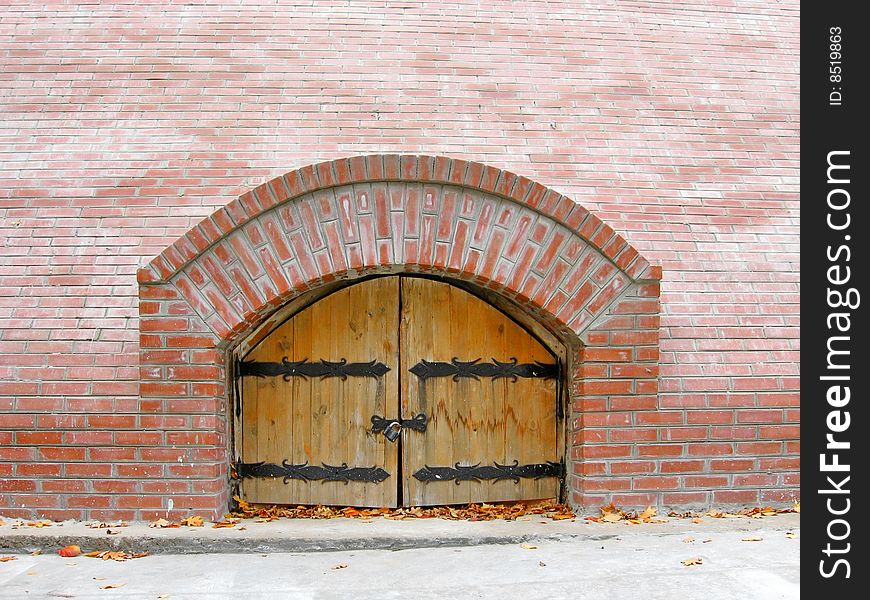 Closed gates. Territory of The Holy Mountains historical architectural reserve, location: Donbass, Ukraine.