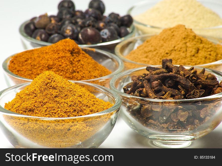 Spices In Glass Bowls