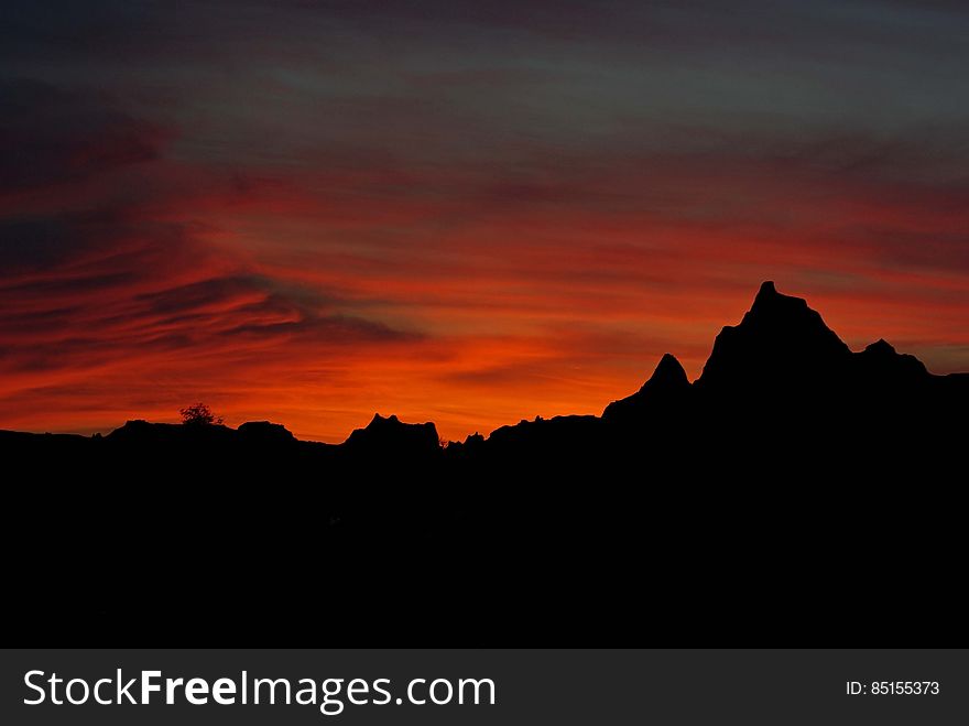 Silhouette Photo Of Mountains During Golden Hour