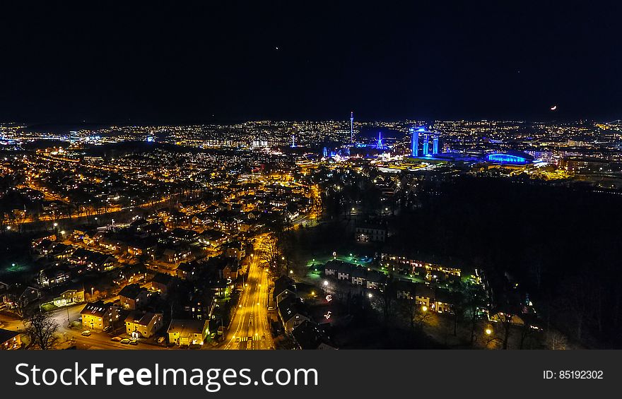 Illuminated City Skyline At Night
