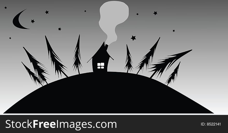 Black house and black trees - gothic picture