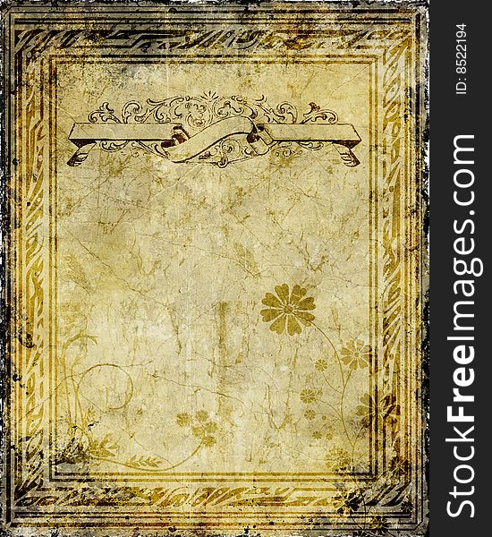 Abstract grunge background with stains, cracks, floral, filigree, texture