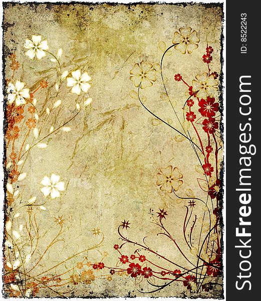 Abstract grunge background with stains, cracks, floral, filigree, texture